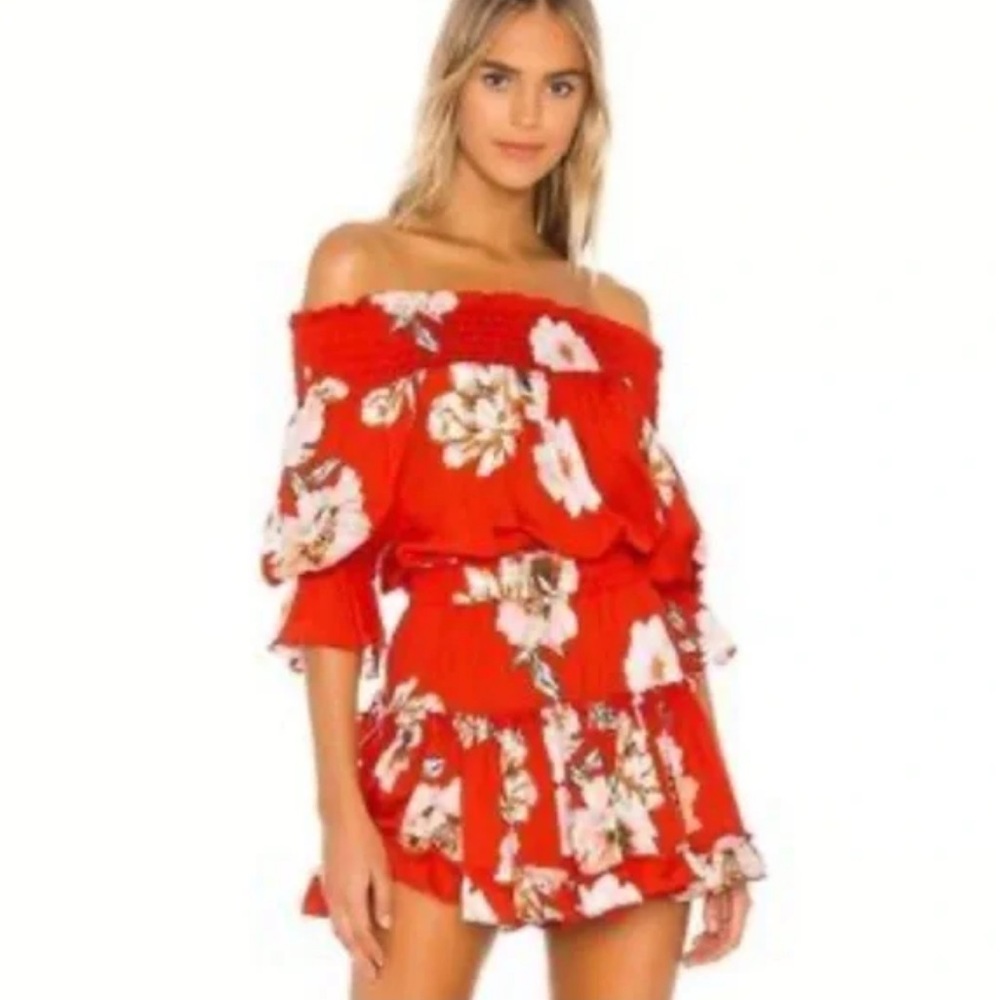 Misa Los Angeles floral smocked off the shoulder dress Sz. M